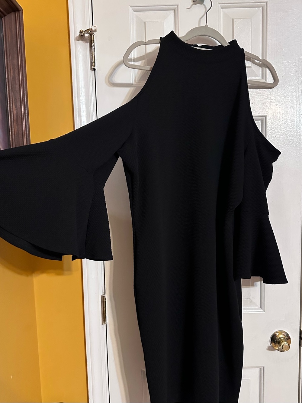 Ashley Stewart Black Cold-Shoulder Midi Dress